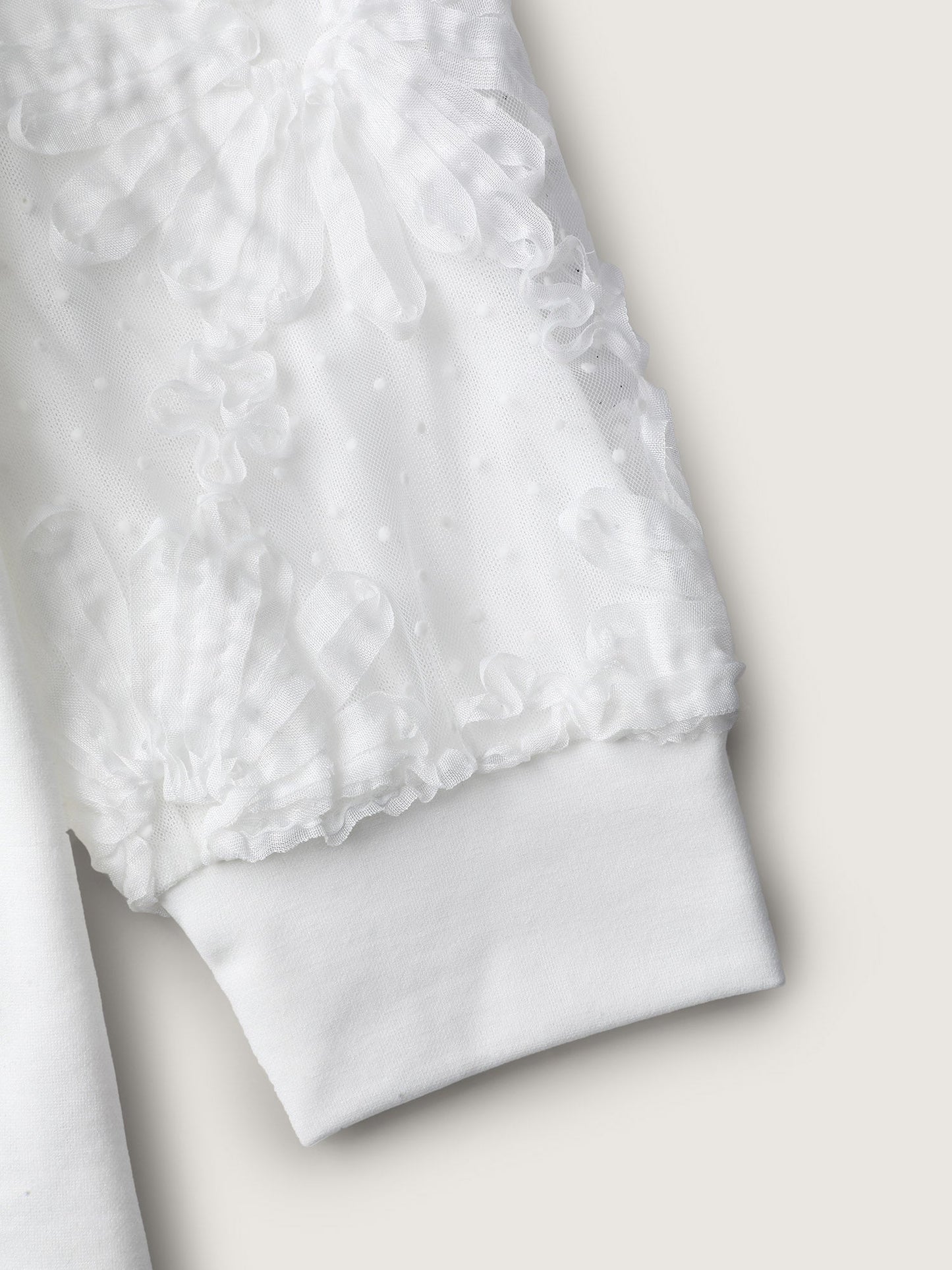 Textured Sheer Sleeve V-Neck T-Shirt