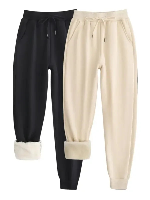 Women's Plain Drawstring Waist Pocket Sweatpants, Casual Soft Comfy Thermal Lined Jogger Pants for Fall & Winter, Women's Trousers for Daily Wear