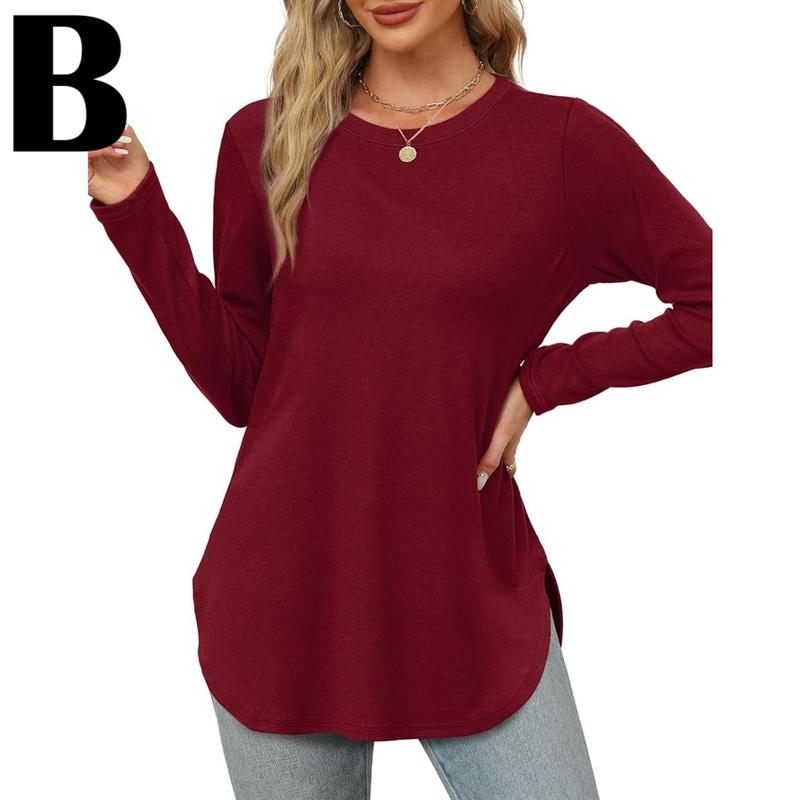 Women's Long Sleeve Tunic Tops For Leggings Crew Neck Curved Hem With Thumb Holes Casual Comfortable Daily Wear Shirts