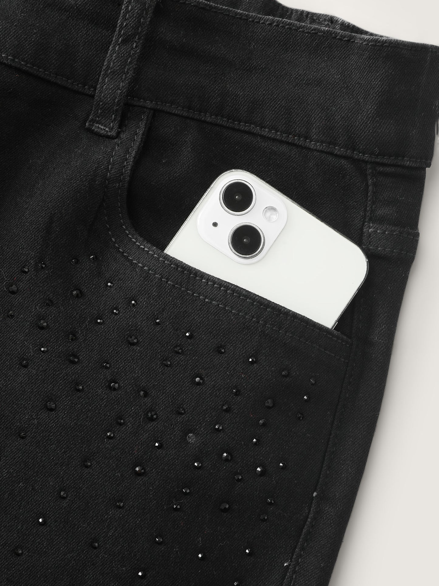 Stretchy Hot-Fixed Rhinestone Skinny-Fit Jeans