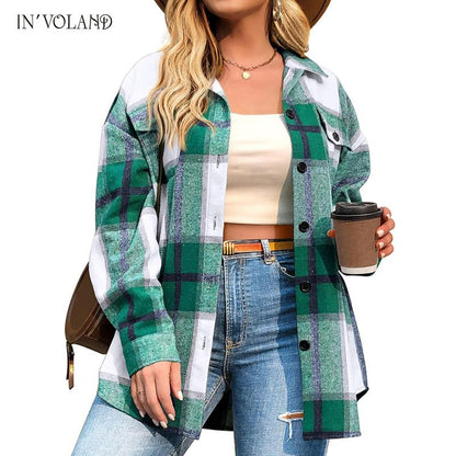 Womens Plus Size Shacket Jacket Flannel Plaid Long Sleeve Button Down Shirts Casual Fall Blouses Tops  Winter Coats Winter Holiday Haul#US 2025 Deals for You Days