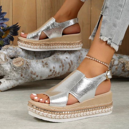 Women's Silver Zipper Hollow Fashion Sandals