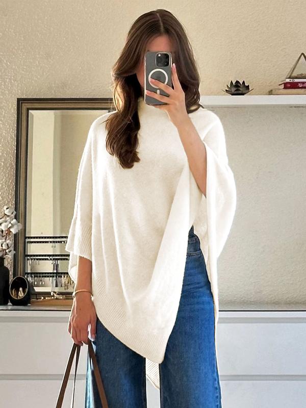 Women's Plain Loose Elegant Fashion Sweater Shawl, Fall & Winter Moderate Fabric Knit Wrap, Stylish Versatile Accessory for Ladies