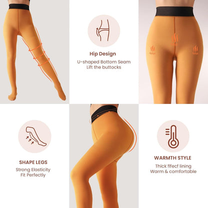 🔥Women's Fleece Lined Tights Fake Translucent Warm Thermal Pantyhose Sheer Thick Leggings Under Dress for Winter with Plush Inner Layer,High quality Tights,Soft and Breathable,5 Colours,Normal and Plus size