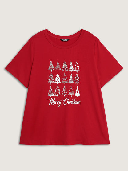 Cozy Christmas Print Round Neck T-Shirt