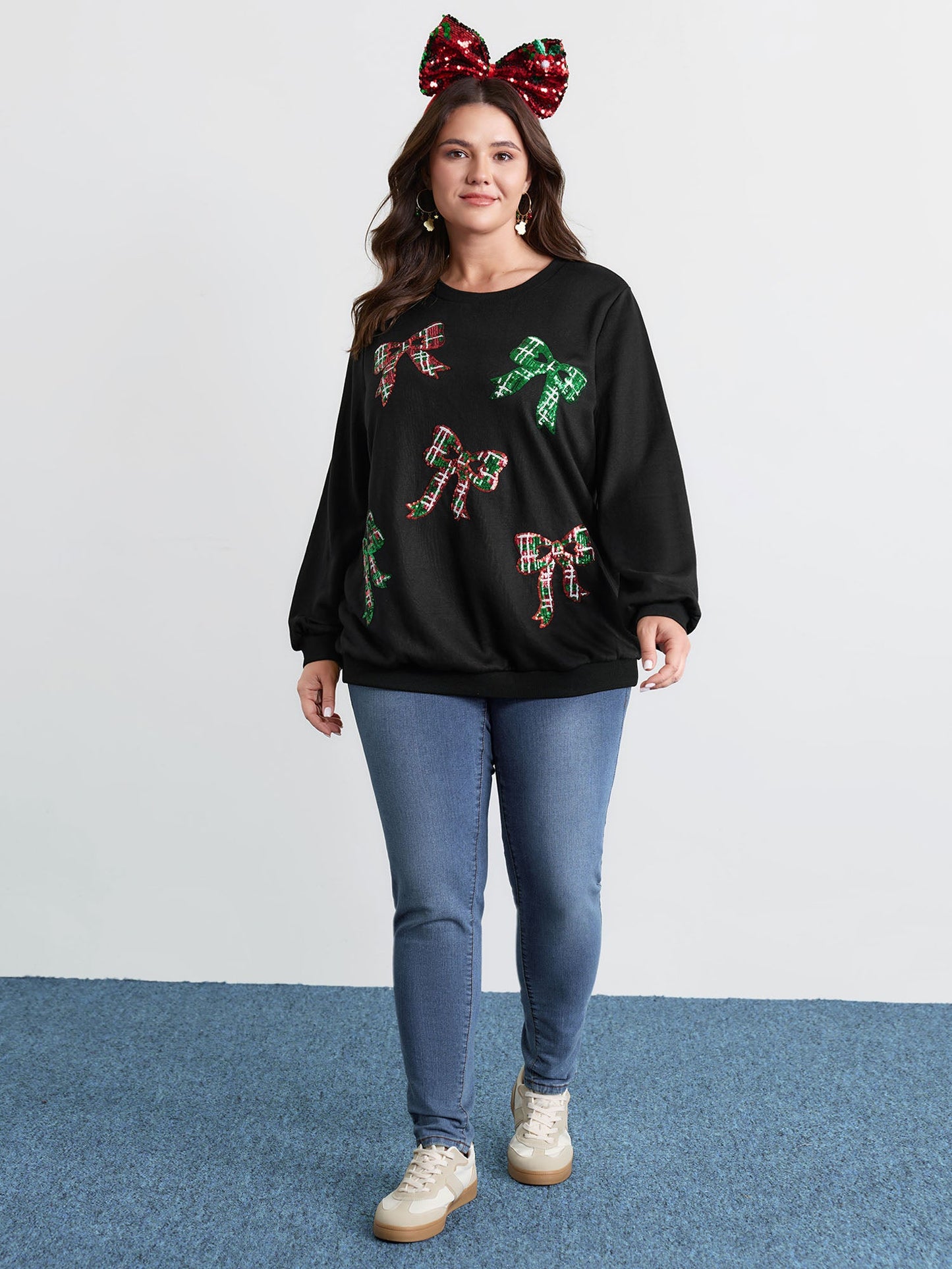 Bow Sequin Embroidery Sweathshirt