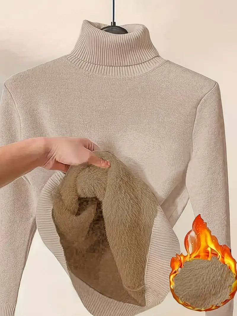 Elegant Winter Turtleneck Sweater Coat – Slim-Fit Long Sleeve Knit Jacket, Warm Solid Color Outerwear for Office & Party.