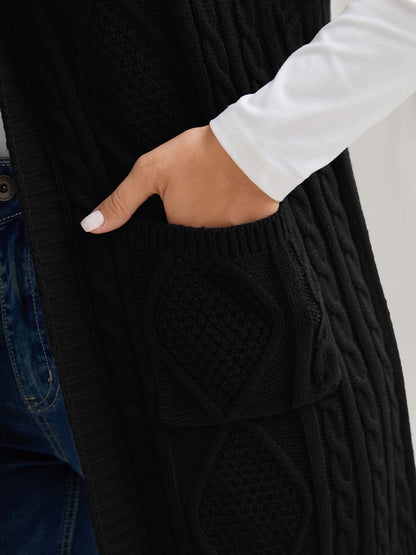 Twisted Hooded Sleeveless Knit Cardigan