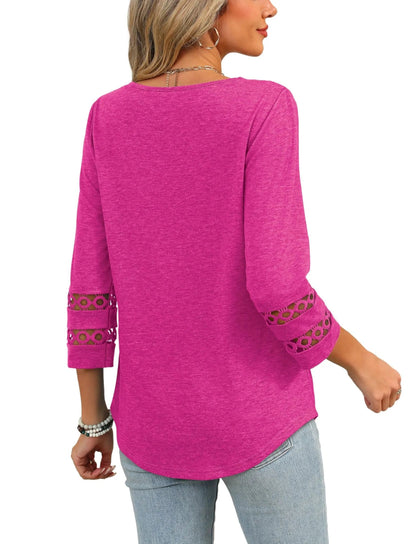 2025 New Womens 3/4 Length Sleeve Tops Trendy V Neck T Shirts
