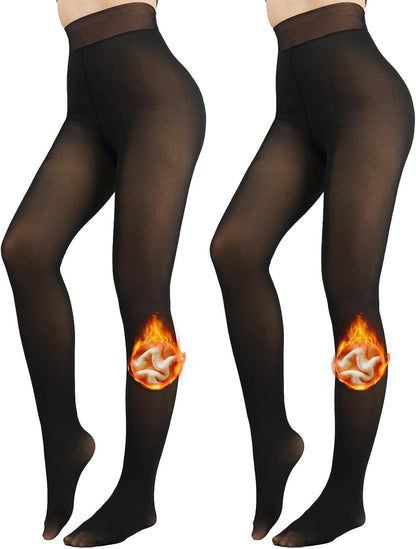 🔥Women's Fleece Lined Tights Fake Translucent Warm Thermal Pantyhose Sheer Thick Leggings Under Dress for Winter with Plush Inner Layer,High quality Tights,Soft and Breathable,5 Colours,Normal and Plus size