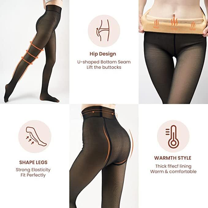 🔥Women's Fleece Lined Tights Fake Translucent Warm Thermal Pantyhose Sheer Thick Leggings Under Dress for Winter with Plush Inner Layer,High quality Tights,Soft and Breathable,5 Colours,Normal and Plus size