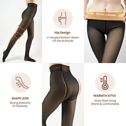 🔥Women's Fleece Lined Tights Fake Translucent Warm Thermal Pantyhose Sheer Thick Leggings Under Dress for Winter with Plush Inner Layer,High quality Tights,Soft and Breathable,5 Colours,Normal and Plus size