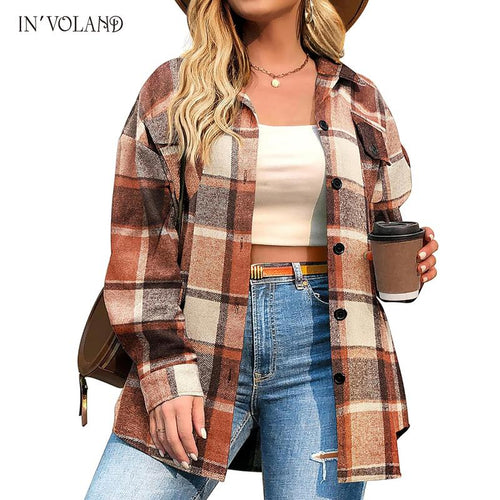 Womens Plus Size Shacket Jacket Flannel Plaid Long Sleeve Button Down Shirts Casual Fall Blouses Tops  Winter Coats Winter Holiday Haul#US 2025 Deals for You Days