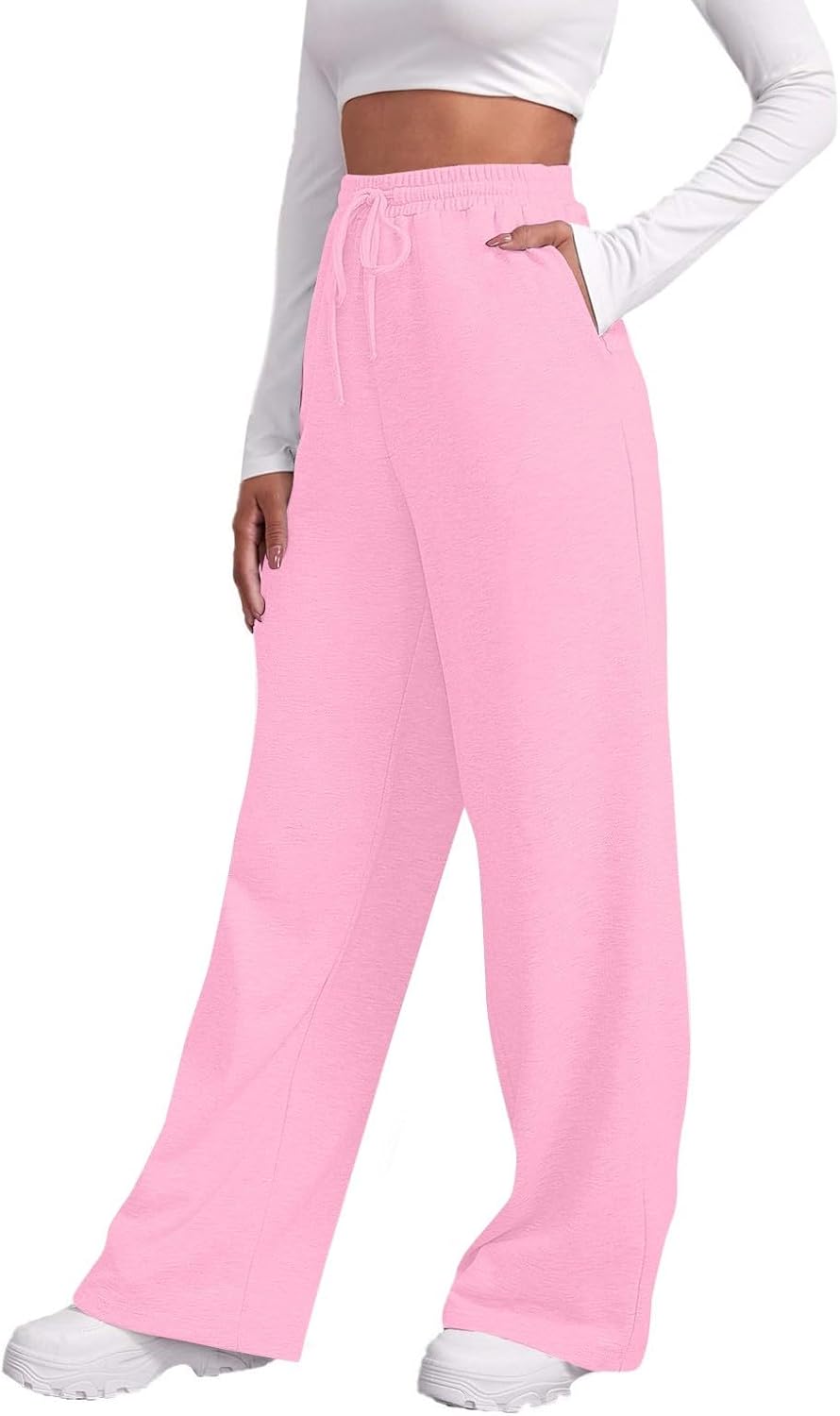 Straight Leg Sweatpants Women Baggy Drawstring Elastic Waist Lounge Pants Soft Cozy Joggers with Pockets