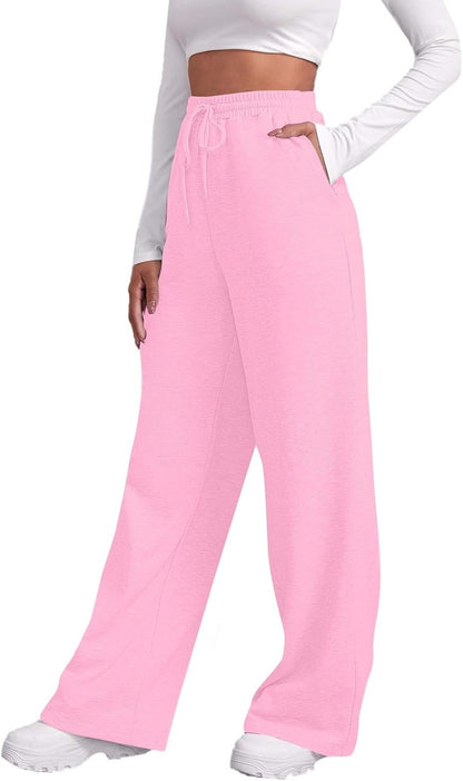 Straight Leg Sweatpants Women Baggy Drawstring Elastic Waist Lounge Pants Soft Cozy Joggers with Pockets