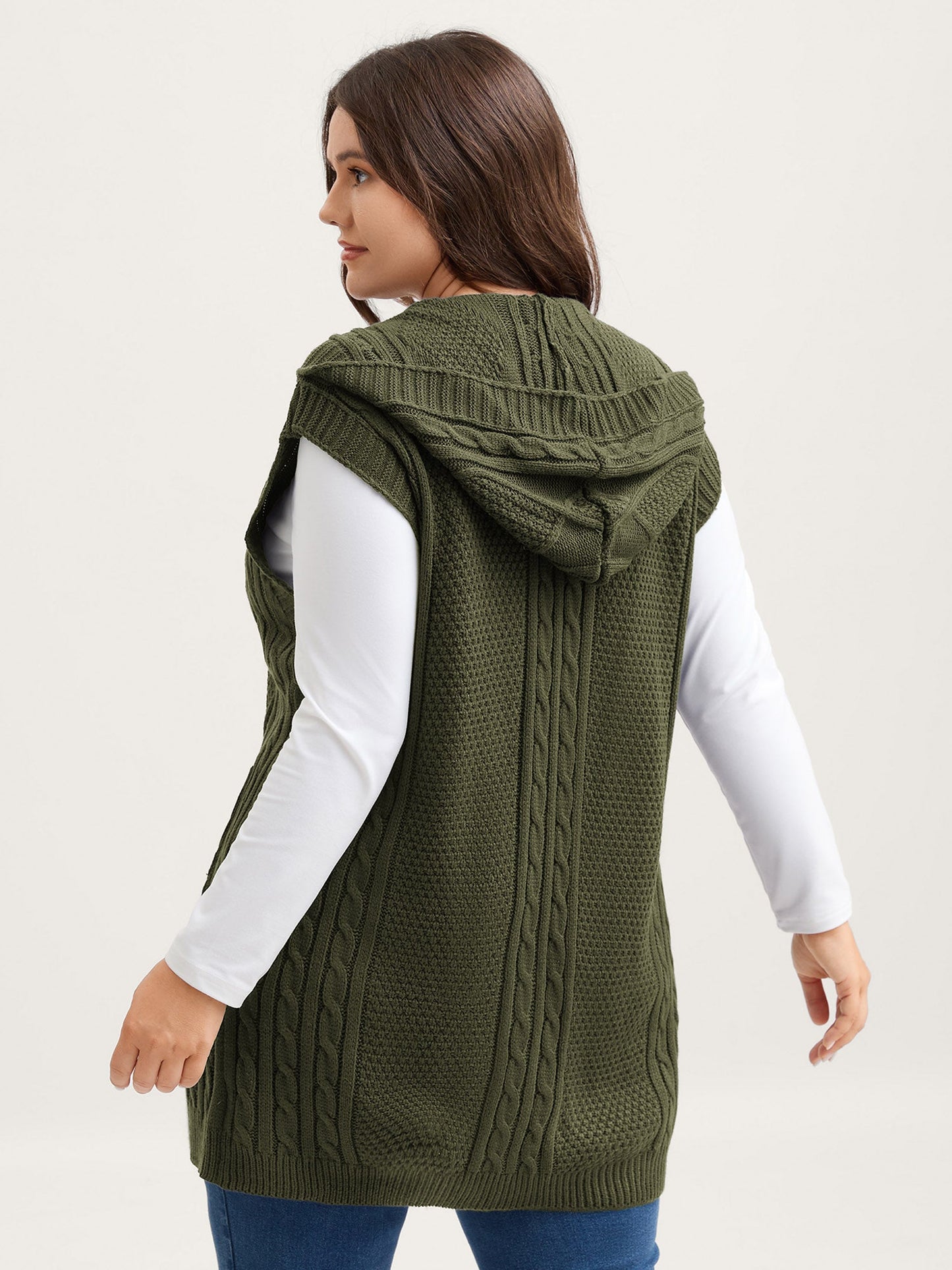 Twisted Hooded Sleeveless Knit Cardigan