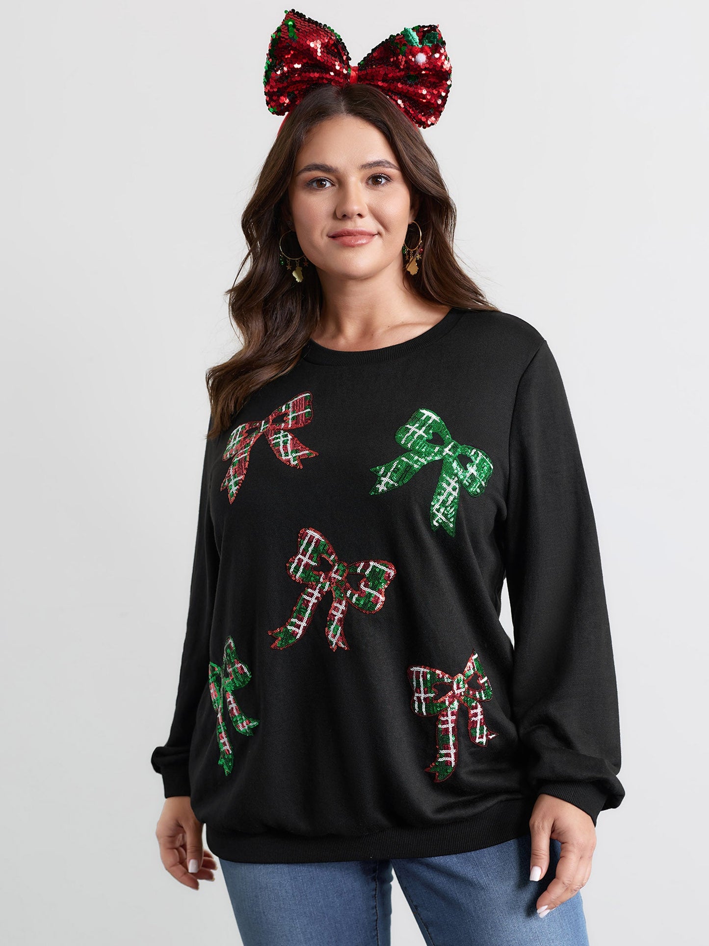 Bow Sequin Embroidery Sweathshirt