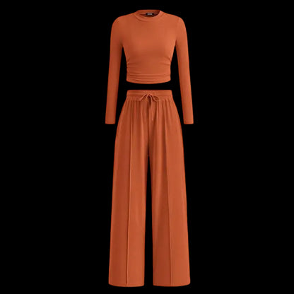 Women's Fall 2-Piece Set – Top & Wide-Leg Pants