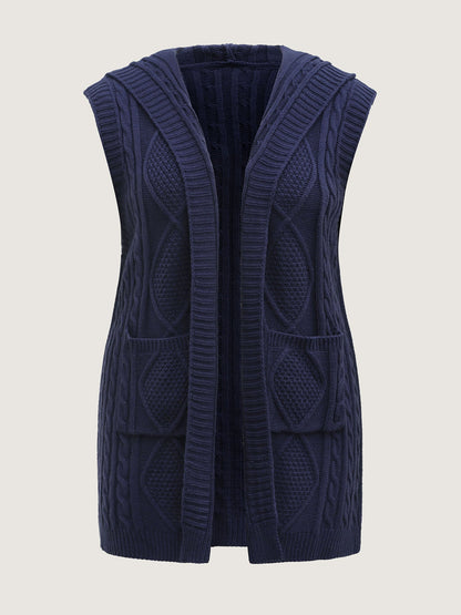 Twisted Hooded Sleeveless Knit Cardigan