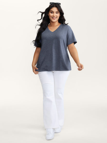 Stretchy Plain V-Neck T-Shirt
