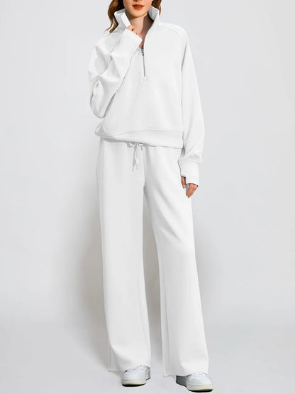 Limited time sale🔥Women's Oversized Half Zip Wide Leg 2 Piece Outfits Lounge Set