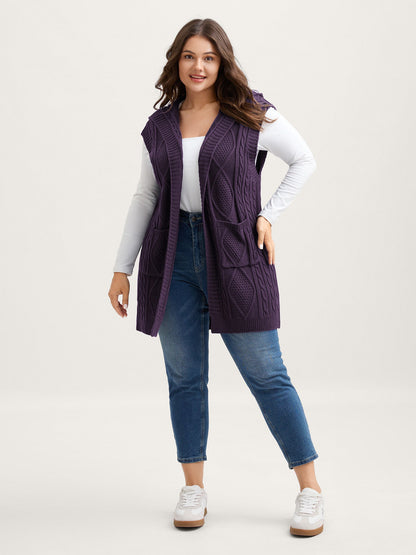 Twisted Hooded Sleeveless Knit Cardigan