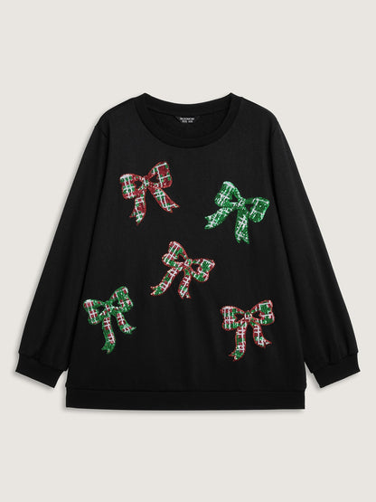 Bow Sequin Embroidery Sweathshirt