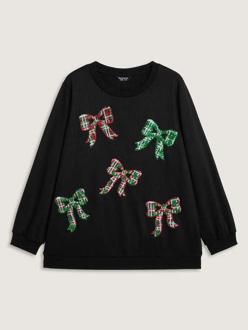 Bow Sequin Embroidery Sweathshirt