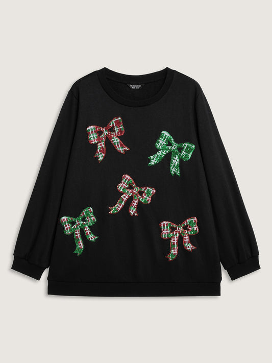 Bow Sequin Embroidery Sweathshirt
