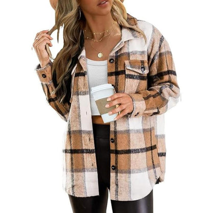Womens Plus Size Shacket Jacket Flannel Plaid Long Sleeve Button Down Shirts Casual Fall Blouses Tops  Winter Coats Winter Holiday Haul#US 2025 Deals for You Days
