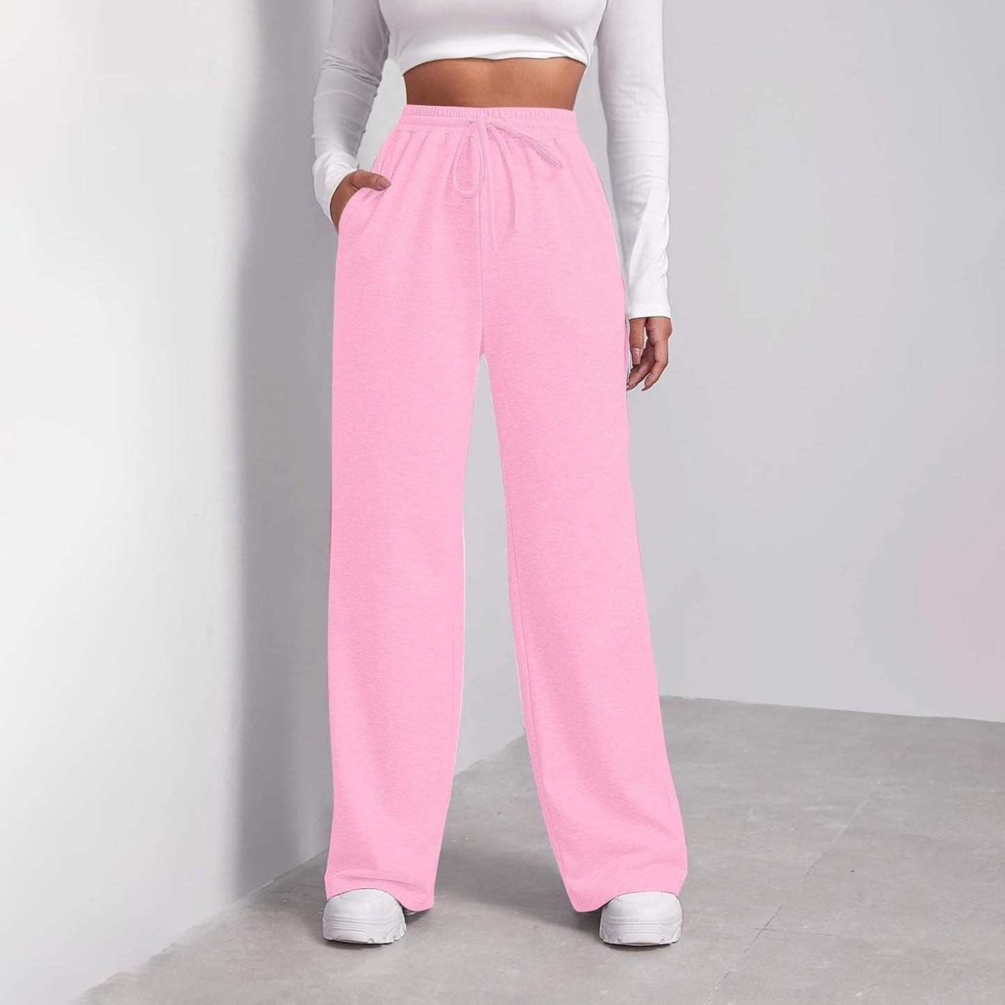 Straight Leg Sweatpants Women Baggy Drawstring Elastic Waist Lounge Pants Soft Cozy Joggers with Pockets