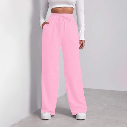 Straight Leg Sweatpants Women Baggy Drawstring Elastic Waist Lounge Pants Soft Cozy Joggers with Pockets