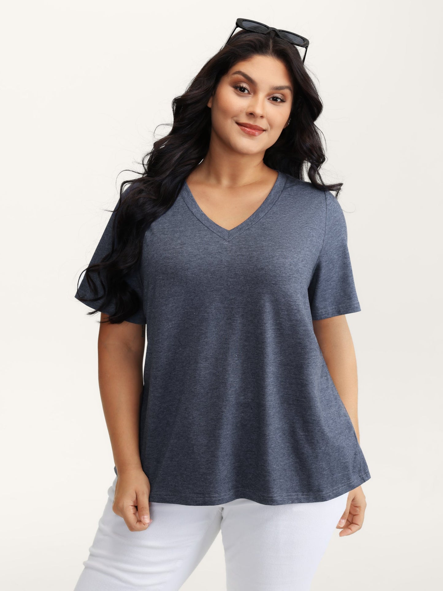 Stretchy Plain V-Neck T-Shirt