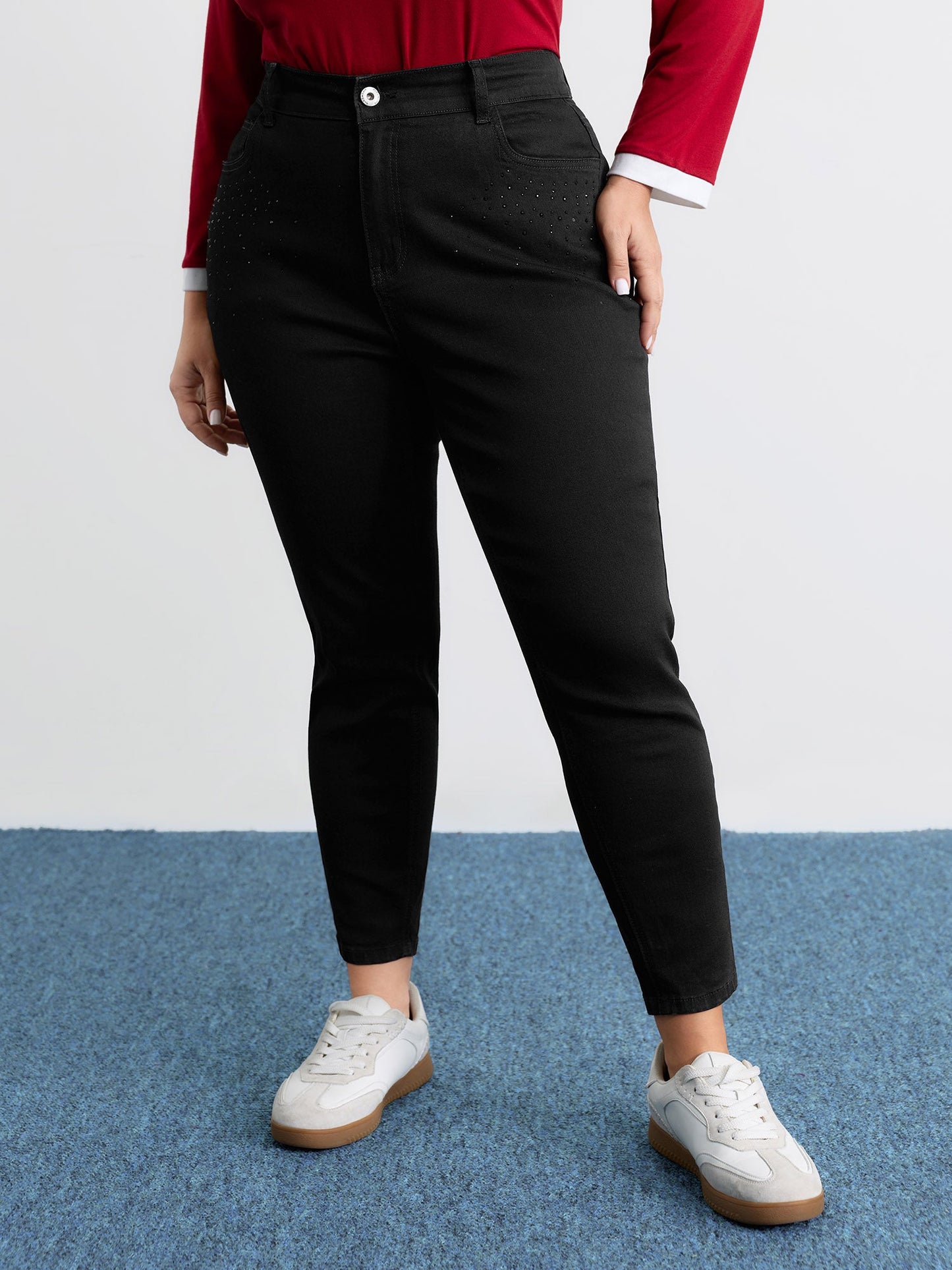 Stretchy Hot-Fixed Rhinestone Skinny-Fit Jeans