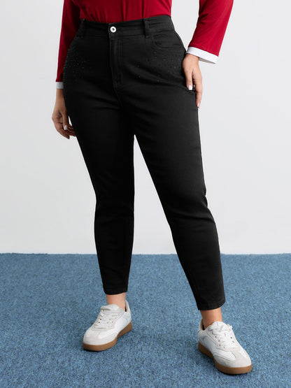 Stretchy Hot-Fixed Rhinestone Skinny-Fit Jeans