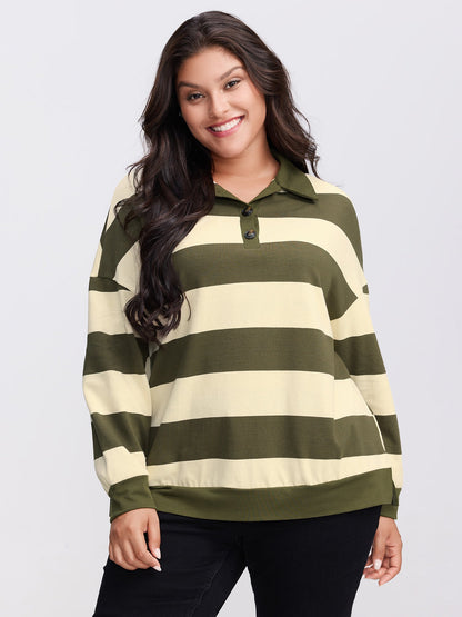Pure Cotton Stripe Polo Collar Sweatshirt