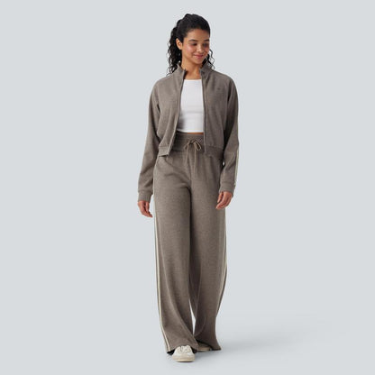 Ribbed SoCinched High Waisted Tummy Control Drawstring Wide Leg Color Block Casual Pants with Side Pockets