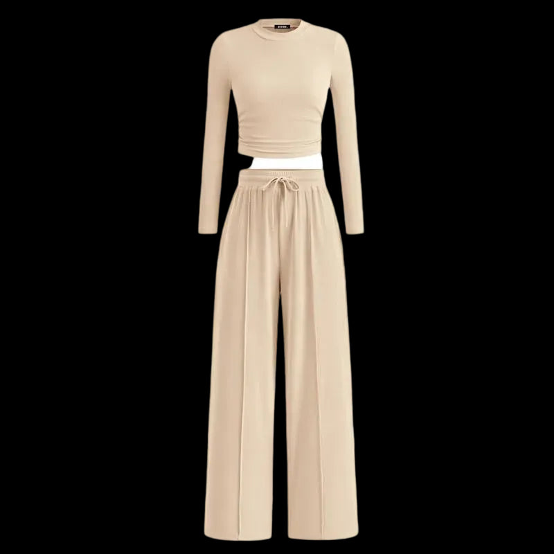 Women's Fall 2-Piece Set – Top & Wide-Leg Pants