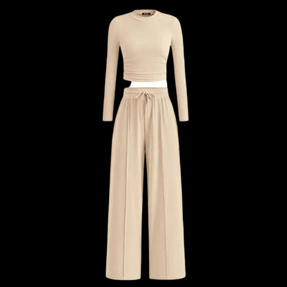 Women's Fall 2-Piece Set – Top & Wide-Leg Pants