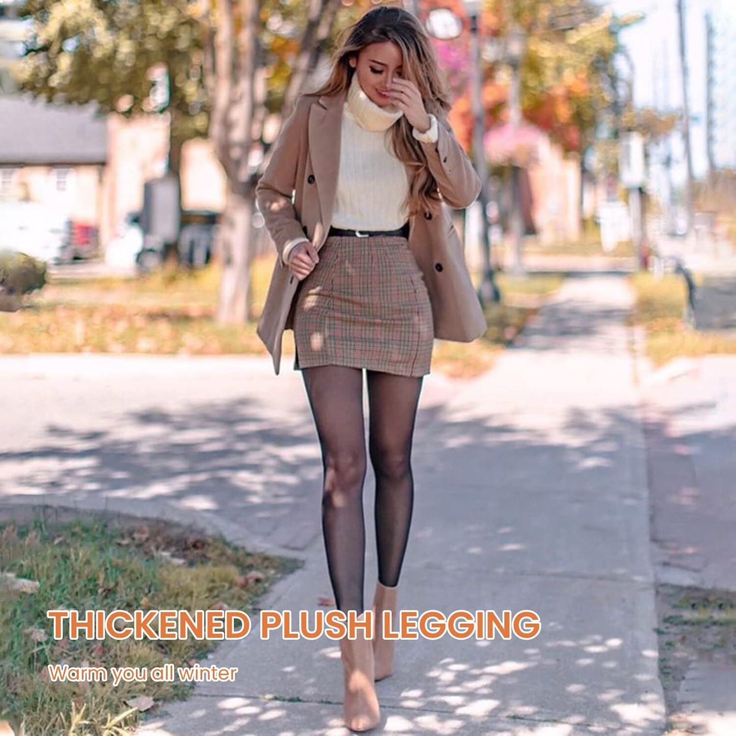 🔥Women's Fleece Lined Tights Fake Translucent Warm Thermal Pantyhose Sheer Thick Leggings Under Dress for Winter with Plush Inner Layer,High quality Tights,Soft and Breathable,5 Colours,Normal and Plus size