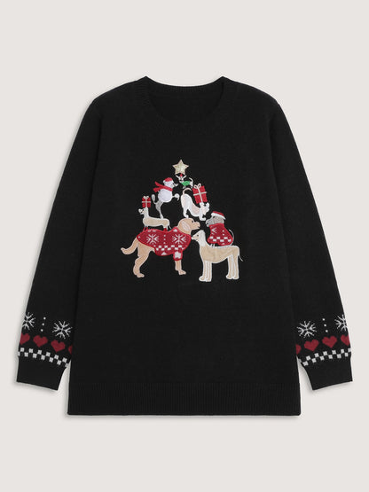 Holiday Puppy Applique Jacquard Pullover