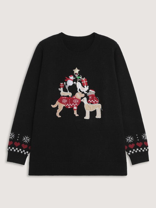 Holiday Puppy Applique Jacquard Pullover