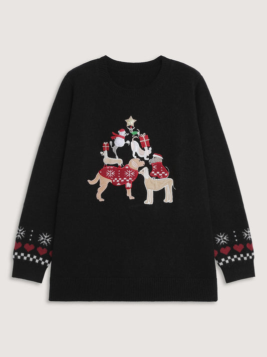 Holiday Puppy Applique Jacquard Pullover