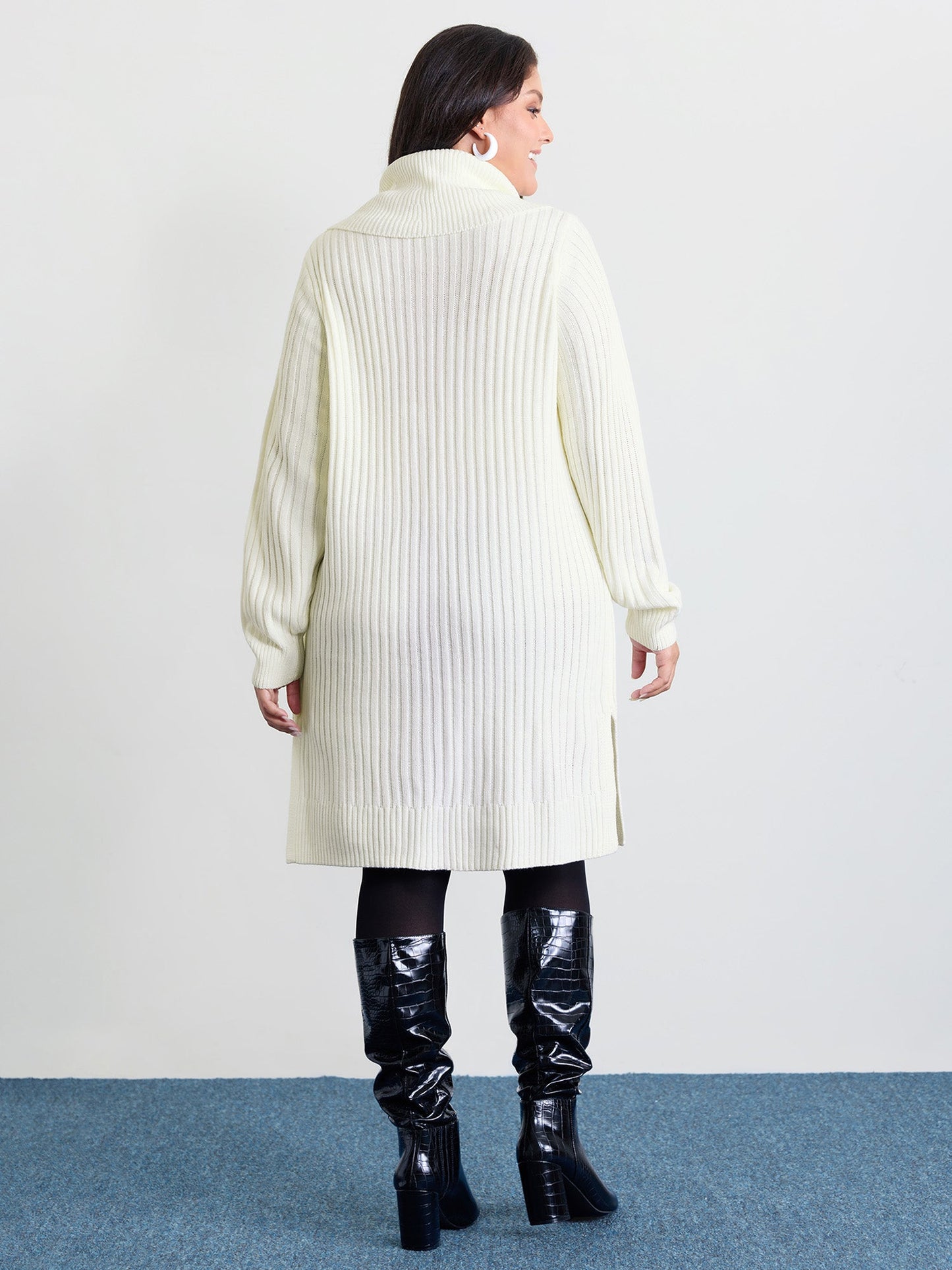 High Turtleneck Textured Sweater Dress
