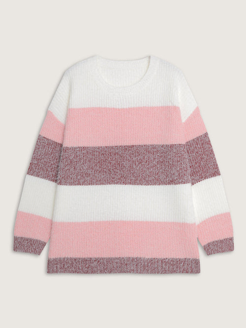 Colorblock Faux Mink Fur Pullover