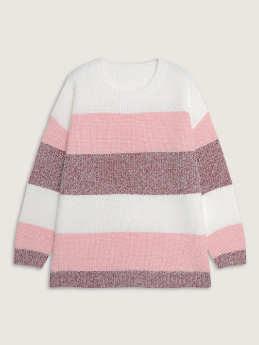 Colorblock Faux Mink Fur Pullover