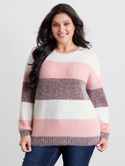 Colorblock Faux Mink Fur Pullover