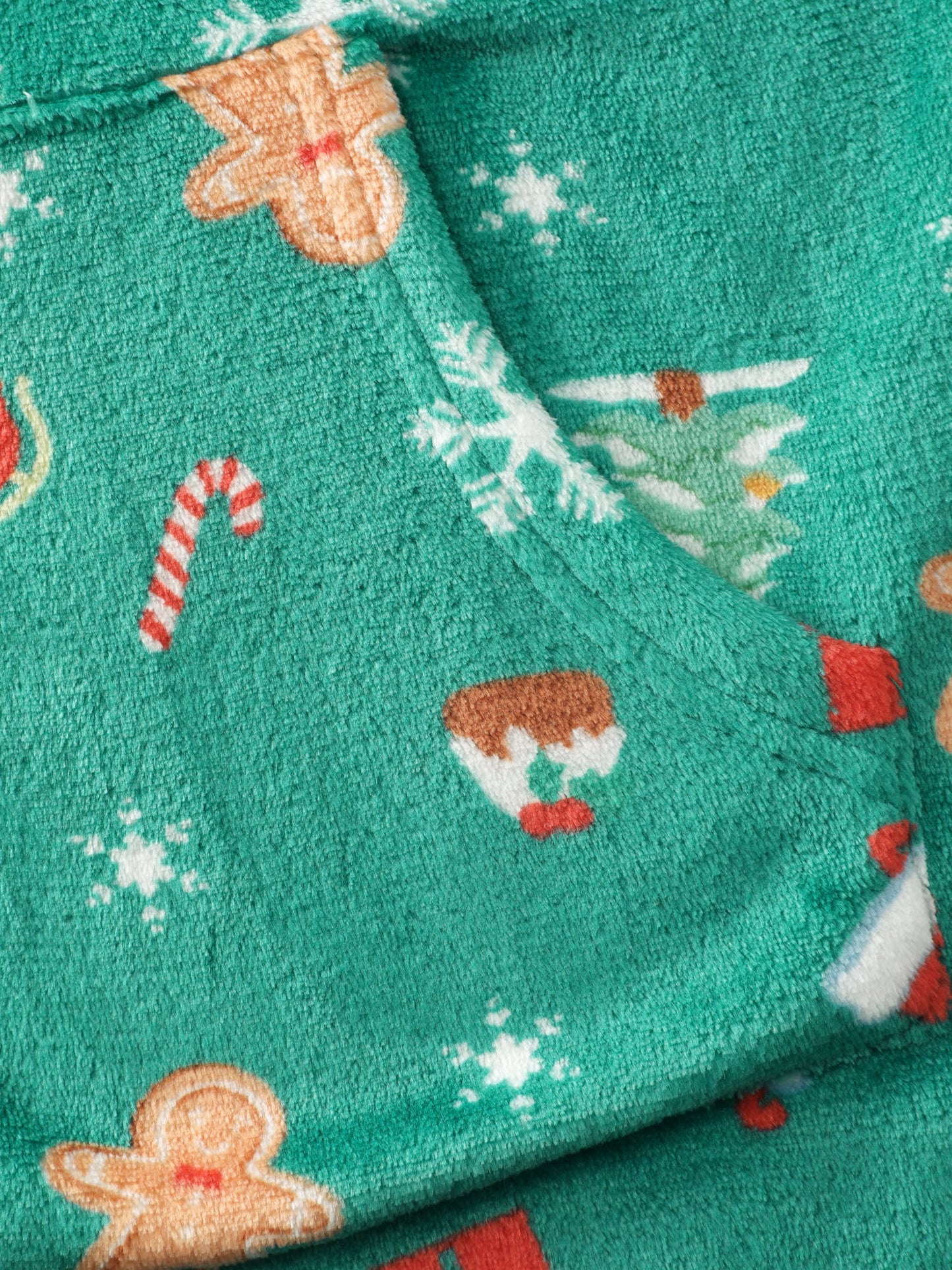 Fleece Holiday Pattern Pockets Hooded Sleep Jumpsuit