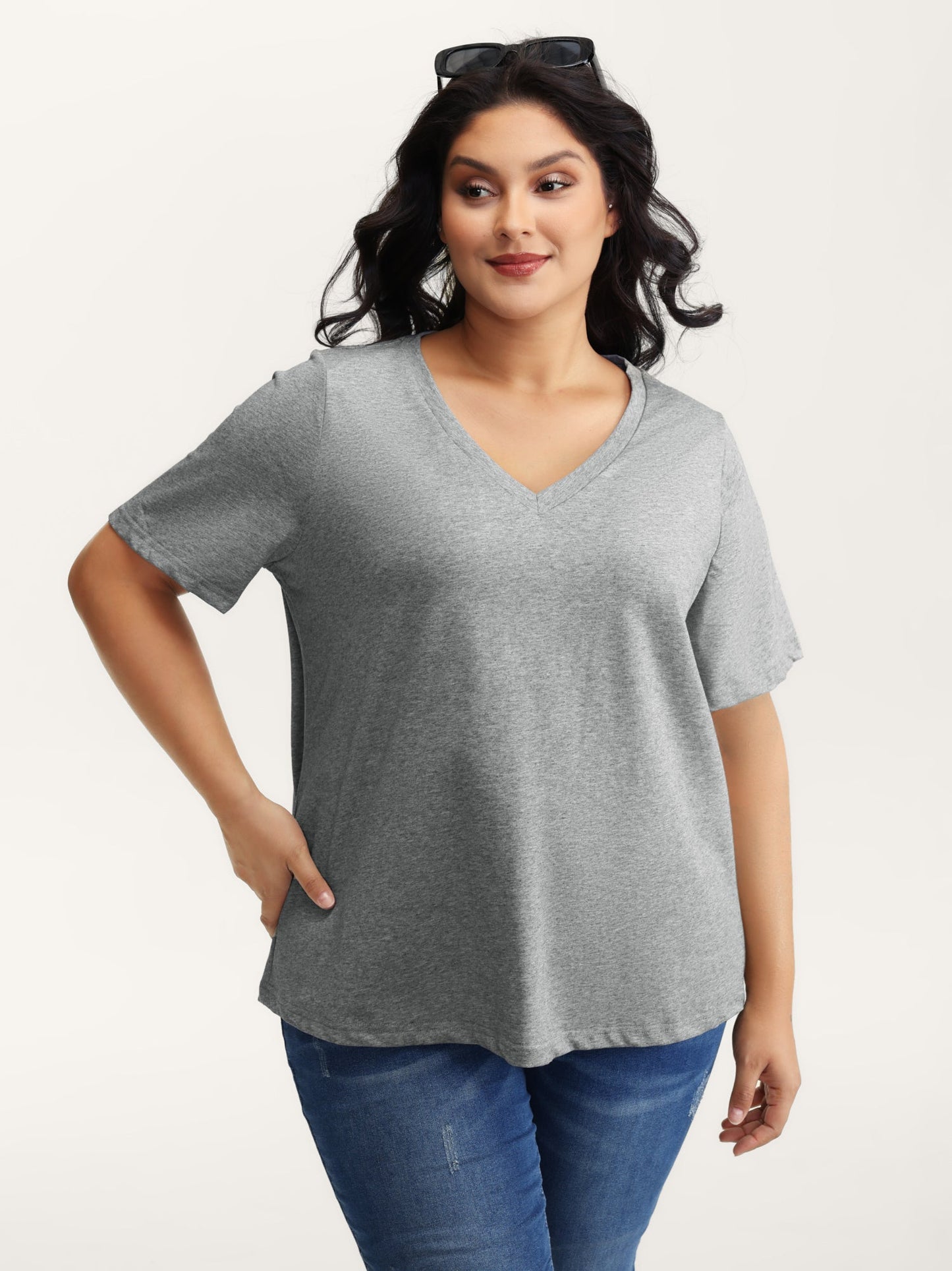 Stretchy V-Neck Solid T-Shirt