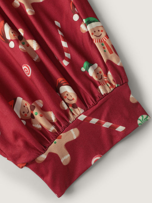 Gingerbread Print Button Placket Jumpsuit